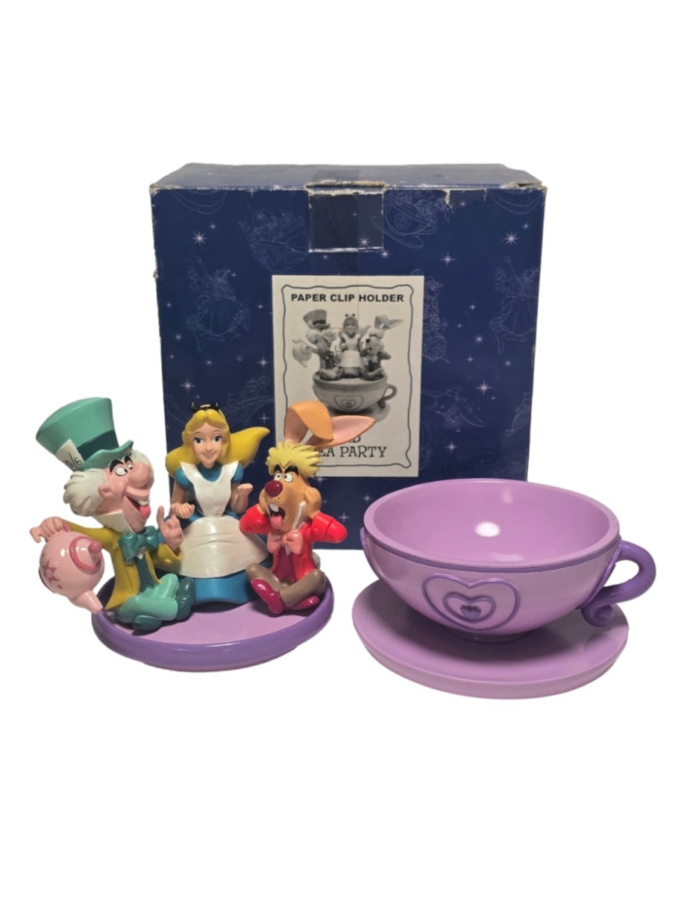 Disney Alice In Wonderland Mad Tea Party Paper Clip Holder Figurine Box Vintage